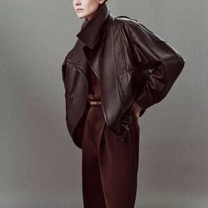 Chocolate brown Leather Bomber Jacket